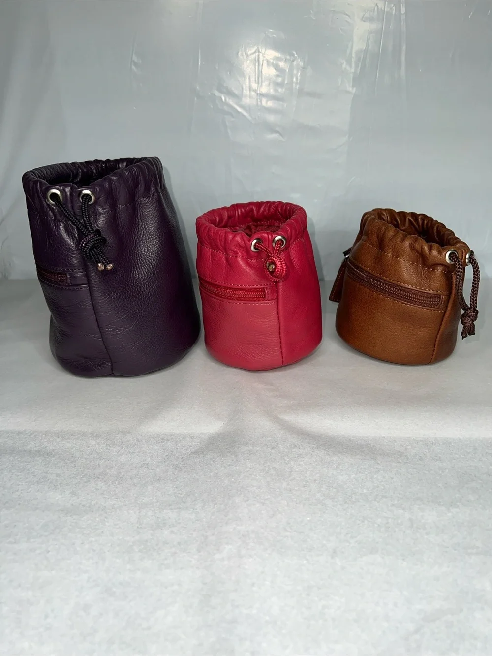 Kaehler Leather Set of 3 Multicolor Travel Cinch Bags